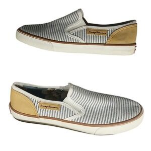 Tommy Bahama Men's Slip On Shoes Striped Canvas Casual Loafers‎ Size 7